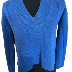 Derek Lam Denim Women’s 100% Wool V-Neck Sweater Boxy Knit Blue Size XS